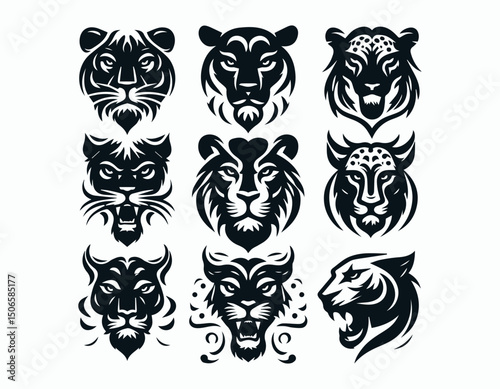 Powerful Diverse Jaguar Head Illustrations Varied Expressions Styled Vector Logo Design
