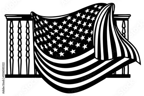 American Flag Draped on a Balcony Railing Patriotic Illustration, american, flag, patriotic, balcony, railing, pride, liberty, resource, resolution, patriotism, stripes, nation, independence, states, 
