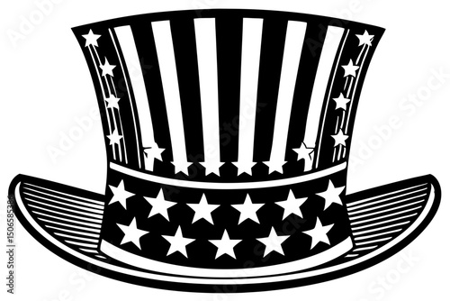 Patriotic Uncle Sam Top Hat American Symbol Illustration, top, hat, uncle, sam, patriotic, american, stars, stripes, royalty, symbolic, politics, pride, liberty, election, iconic, patriotism, nation, 