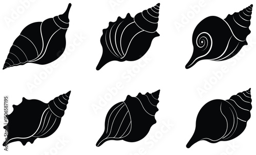 Triton’s Trumpet Conch Shell Silhouette Vector Set – Large Sea Shell Illustration, Oceanic Marine Life Art, Coastal Wildlife Decor, and Tropical Beach Design Elements