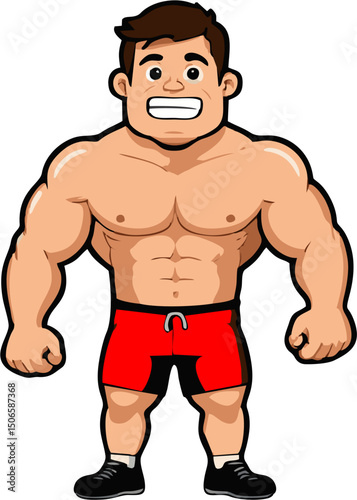 Cartoon illustration of a muscular man or bodybuilder standing vector design art
