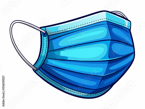 A high-quality vector illustration of a realistic blue surgical mask with ear loops, isolated on a white background