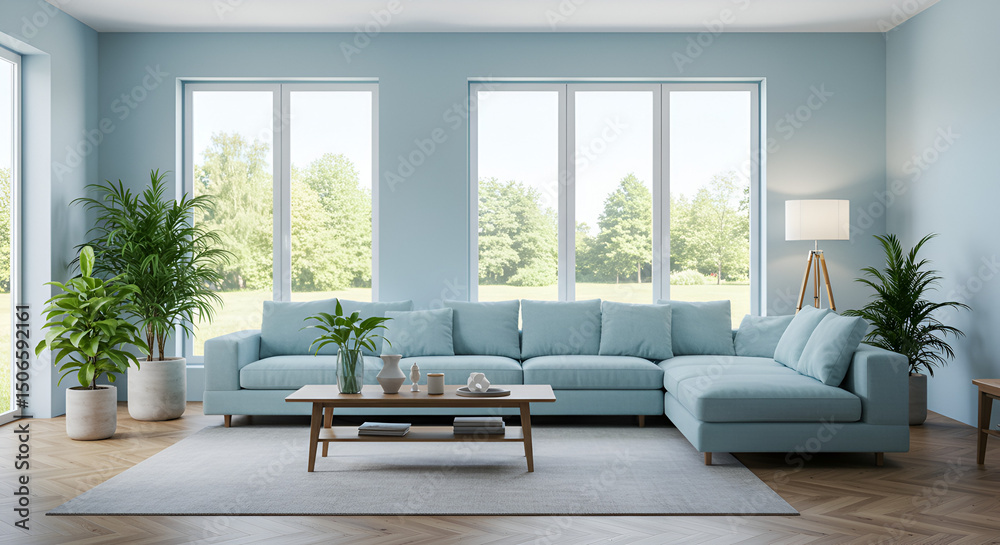 Fototapeta premium Modern Living Room with Large Windows