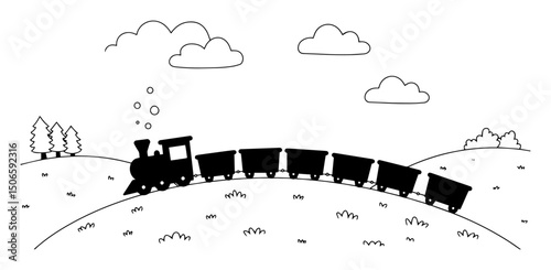 cute train on hill landscape illustration