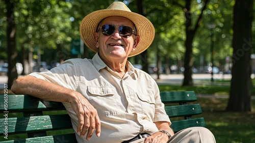 Senior man relaxing on a park bench on a sunny day