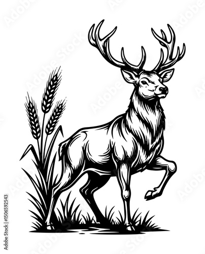 majestic deer in field vintage style