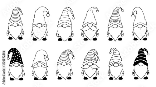 christmas gnome collection hand drawn