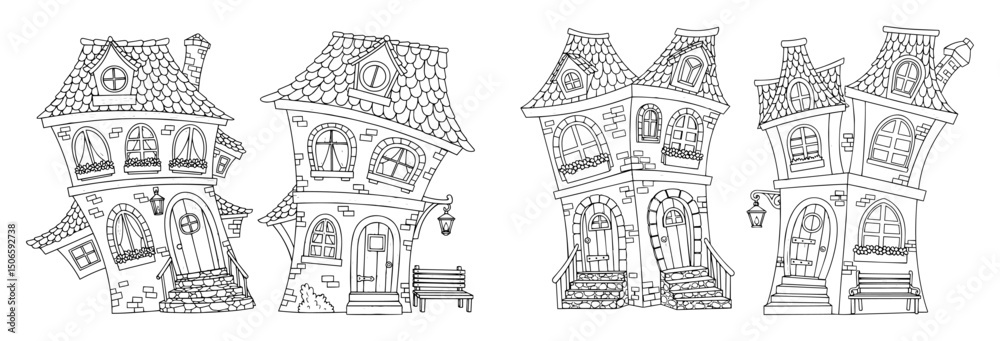 Fototapeta premium fantasy crooked houses doodle set