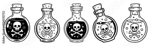 poison bottle icon set skull label