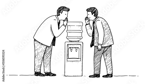 two coworkers gossiping at cooler