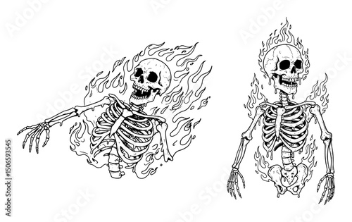 flaming skeletons cartoon sketch