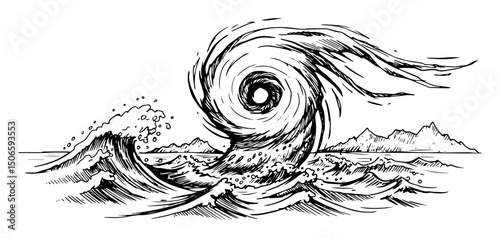 storm spiral in ocean graphic style