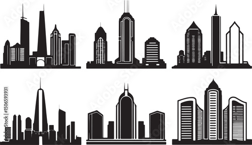 Famous City Skyline Bundle | Black Silhouette Vector
Urban Skyline Silhouettes Set