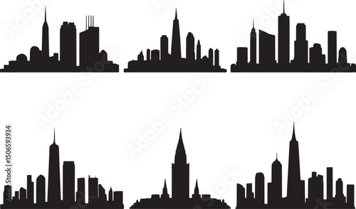 Famous City Skyline Bundle | Black Silhouette Vector

