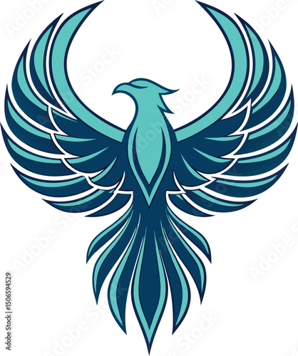 Phoenix Bird Vector Logo Design – Elegant Blue Mythical Firebird Icon, Flying Wings Symbol, Modern Vector Art for Branding or Fantasy Themes