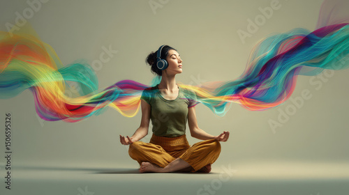 Wallpaper Mural A person surrounded by swirling sound waves, symbolizing the healing power of music therapy on the body and mind. Torontodigital.ca