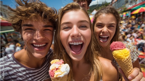 Diverse friends enjoy color...