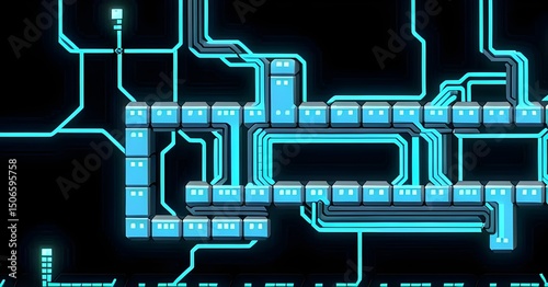 Digital Hilbert maze winds through the frame with clean right space for interface or labels.