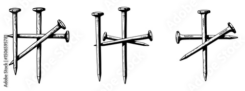 group of crucifixion nails – black and white christian vector