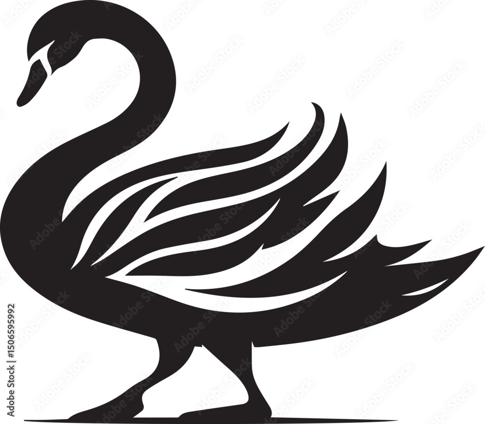 Fototapeta premium Minimalist Black Swan Silhouette Vector Art – Elegant Curves & Stylized Feathers
