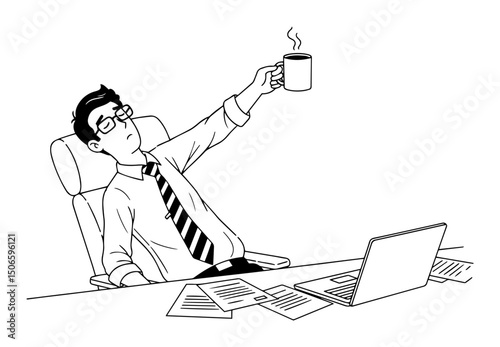 relaxed office worker with coffee – business burnout concept vector