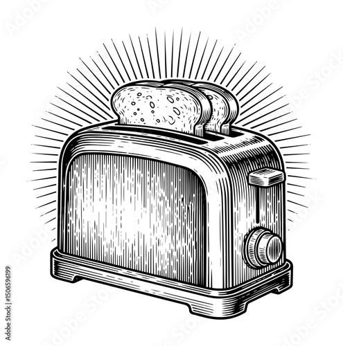 vintage toaster with slices of bread – retro kitchen appliance vector