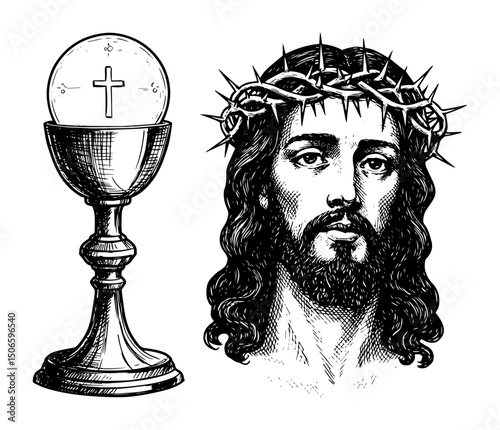 jesus with crown of thorns and chalice – christian holy week vector