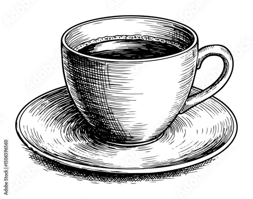 vintage tea cup on saucer – hand drawn hot drink vector