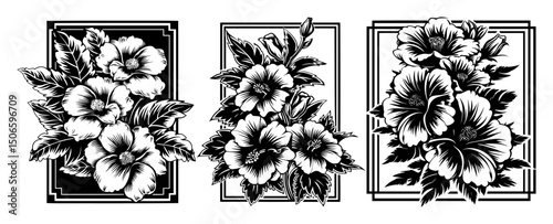 floral composition set in frames – decorative flower vector