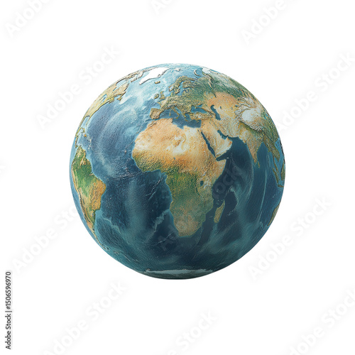Detailed Earth globe showcasing continents oceans a symbol of global unity on transparent background