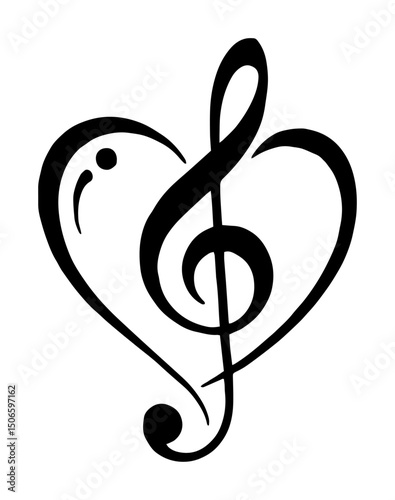 heart and treble clef fusion – romantic music love symbol vector
