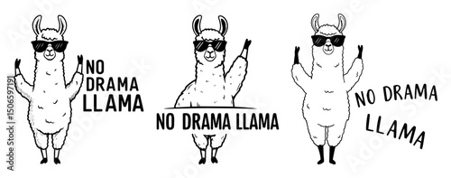 no drama llama funny cartoon set – quirky animal vector illustration