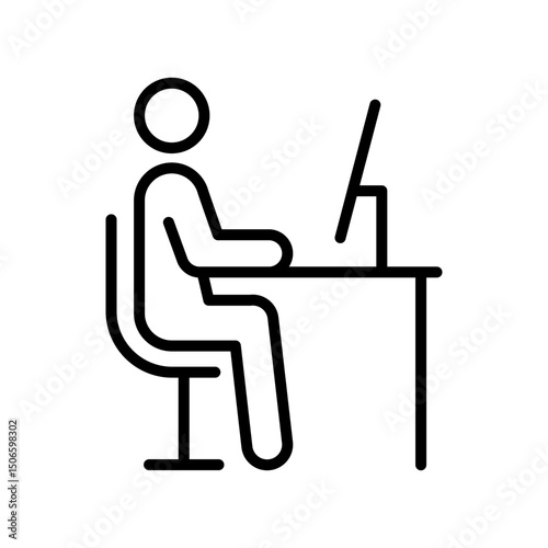 Office workplace or workspace icon set. Seminar, business meeting, presentation, interview, conference, assembly, agreement and discussion, remote work, worker man with desk, freelancer, people icons.