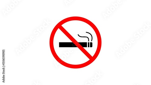  no smoking sign loop with cigarette and animated smoke, with red prohibition sign. 4k video on a white background