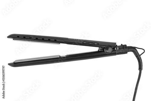 Black hair straightener iron isolated 