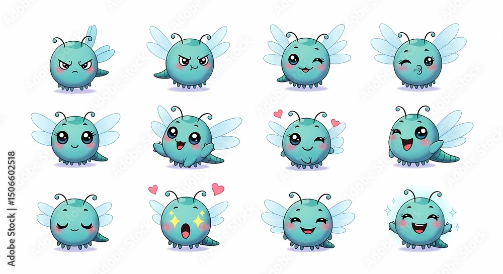 Fototapeta premium Cartoon Bug with Various Emotions