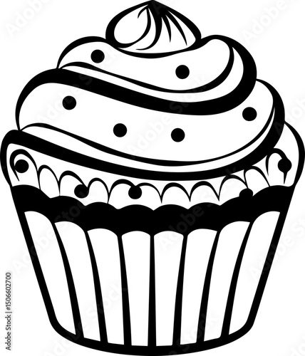SVG vector design of a stylized cupcake Decorative.Delicious Cupcake with Frosting and Decorative Sprinkles