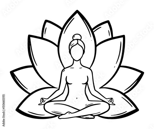 meditating woman on lotus flower vector