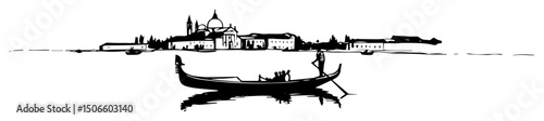 venetian gondola on water vector landscape