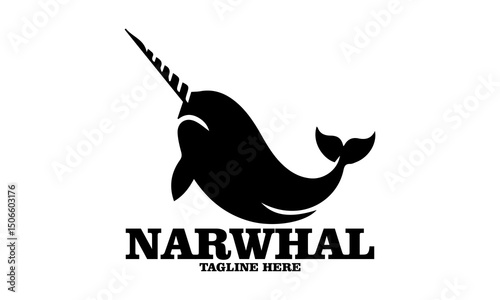 Silhouette narwhal animal vector illustration. Narwhal logo design sketch, narwhal vector logo icon with white background 