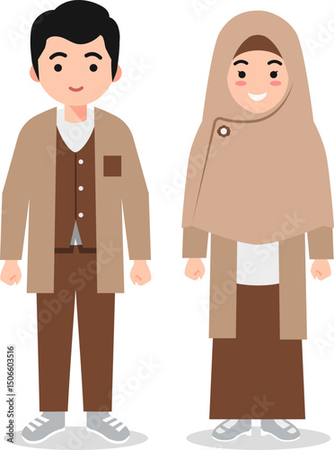 Muslim Couple Wearing Brown Traditional Clothes