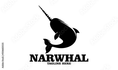 Silhouette narwhal animal vector illustration. Narwhal logo design sketch, narwhal vector logo icon with white background 