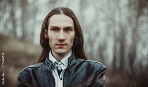 A guy with long hair and a leather jacket