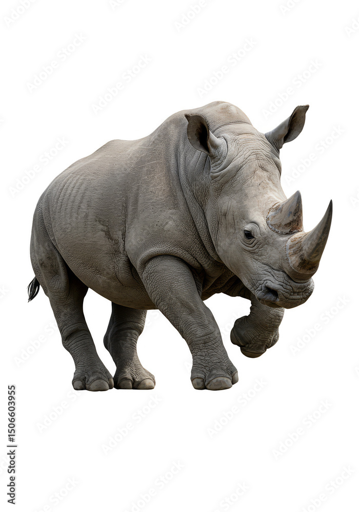 Fototapeta premium Rhino Isolated Powerful Horned Animal Wildlife Safari Cutout