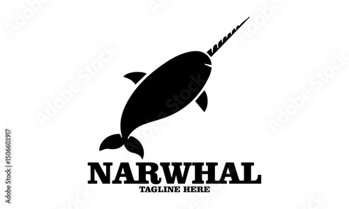 Silhouette narwhal animal vector illustration. Narwhal logo design sketch, narwhal vector logo icon with white background 