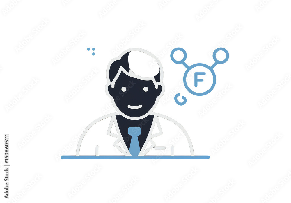 Scientist with Fluorine Molecule Icon Illustration on Transparent Background Scientist with Fluorine Molecule Icon Illustration on Transparent Background