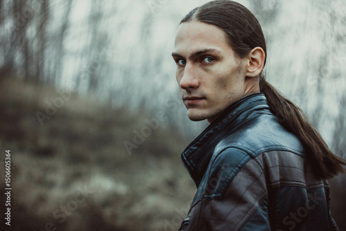 A guy with long hair and a leather jacket