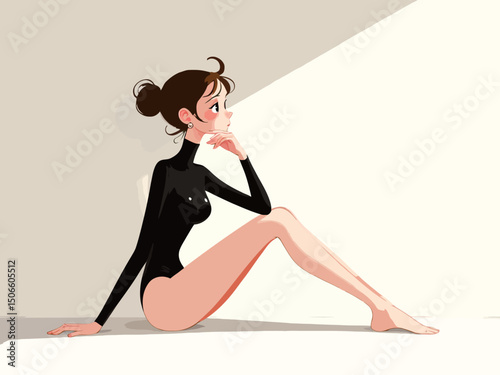 Empowered close-up of a woman in soft sand Pilateswear, arms raised holding a muted