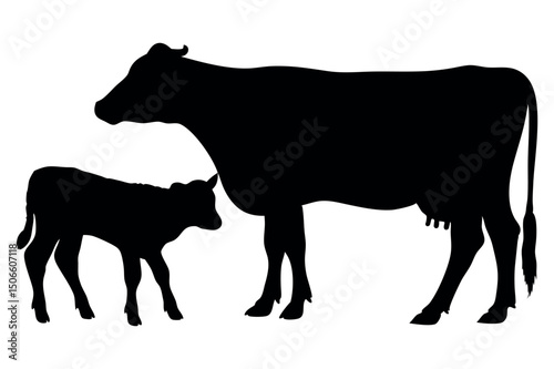 Cow and Calf Silhouette Vector

