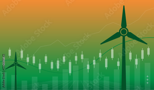 Wind Turbines and Renewable Energy in Stock Trading. Eco-Friendly Vector Template.